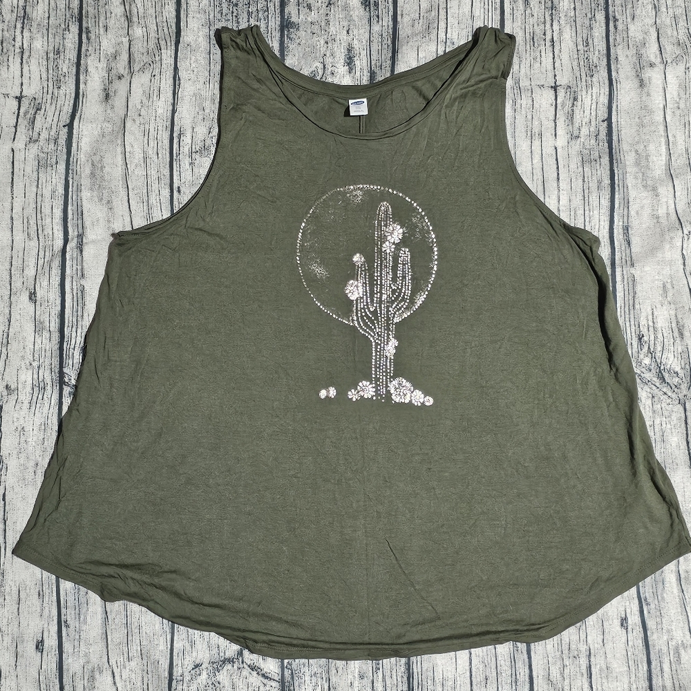 Old Navy Green Tank Top with Cactus Graphic